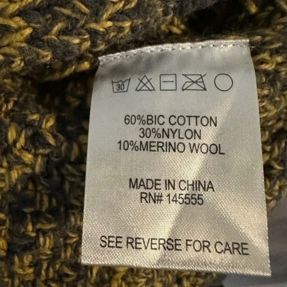 Mens Hooded Toggle Cardigan‎ Sweater M Yellow Brown Wool Blend Duffle Knit